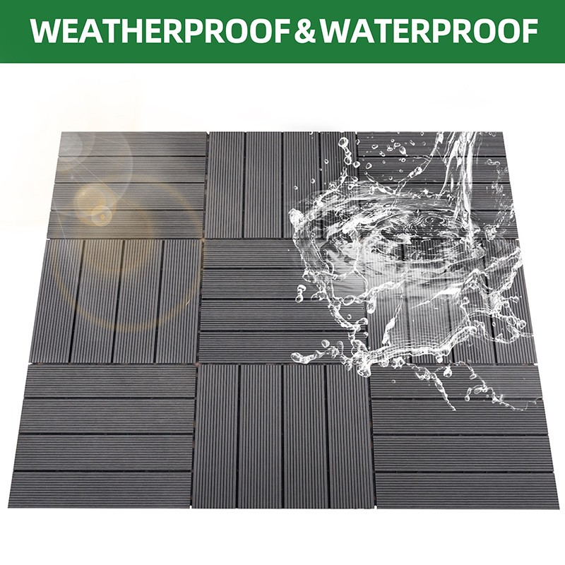 9PCS WPC DIY Interlocking Deck Tiles Waterproof Outdoor Indoor Flooring