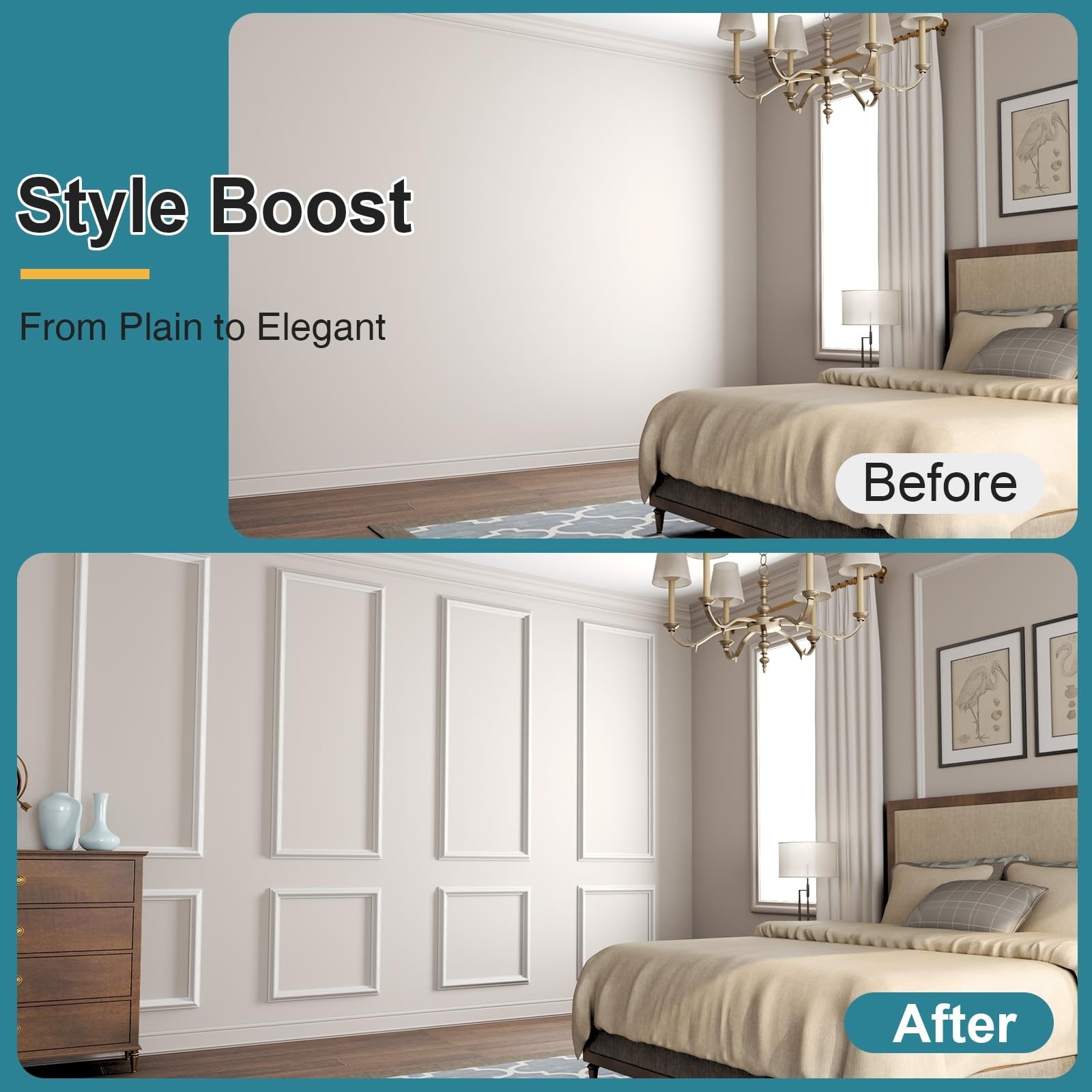 Precut Wainscoting Panels – Paintable Wall Molding Kit for Living Room & Kitchen