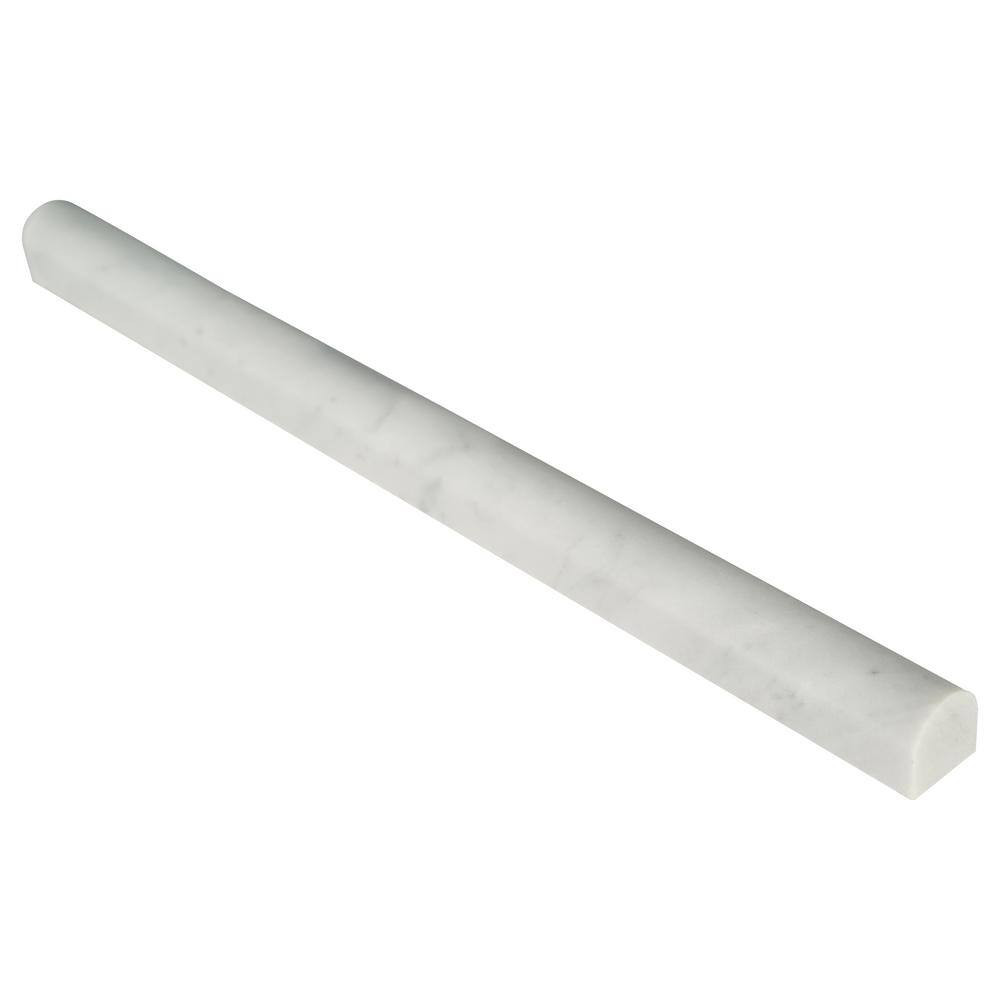 Carrara White Pencil Molding 0.75 In. X 12 In. Honed Marble Wall Tile (20 Lin. F