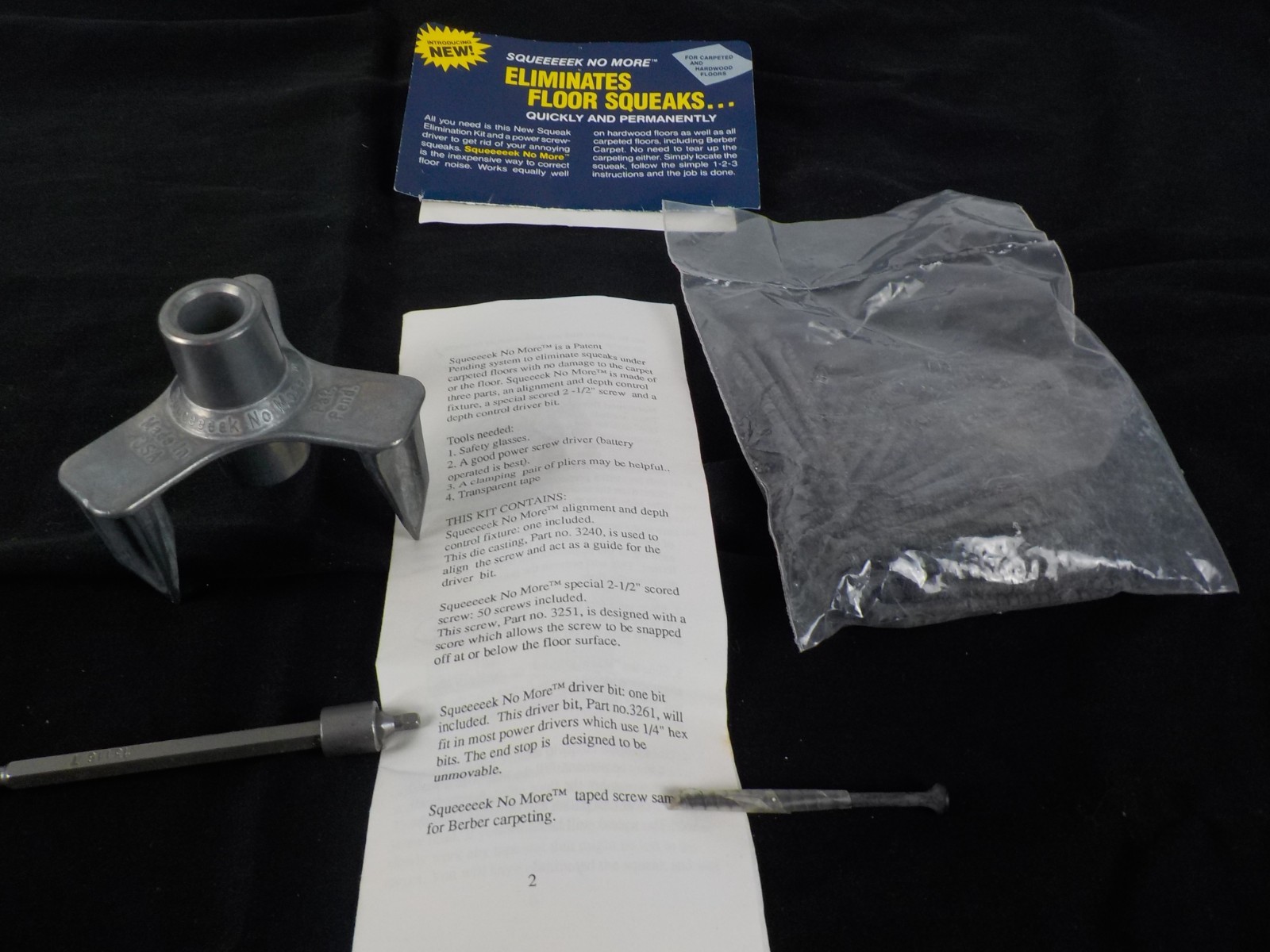 Squeeeeek No More Model 3230 Floor Squeaks Kit Opened Unused + Vintage Bag