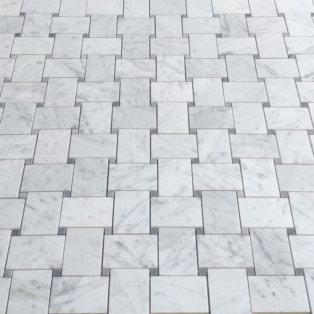 C667XH Carrara White Marble Large Basketweave Tile Bardiglio Gray Dots Honed