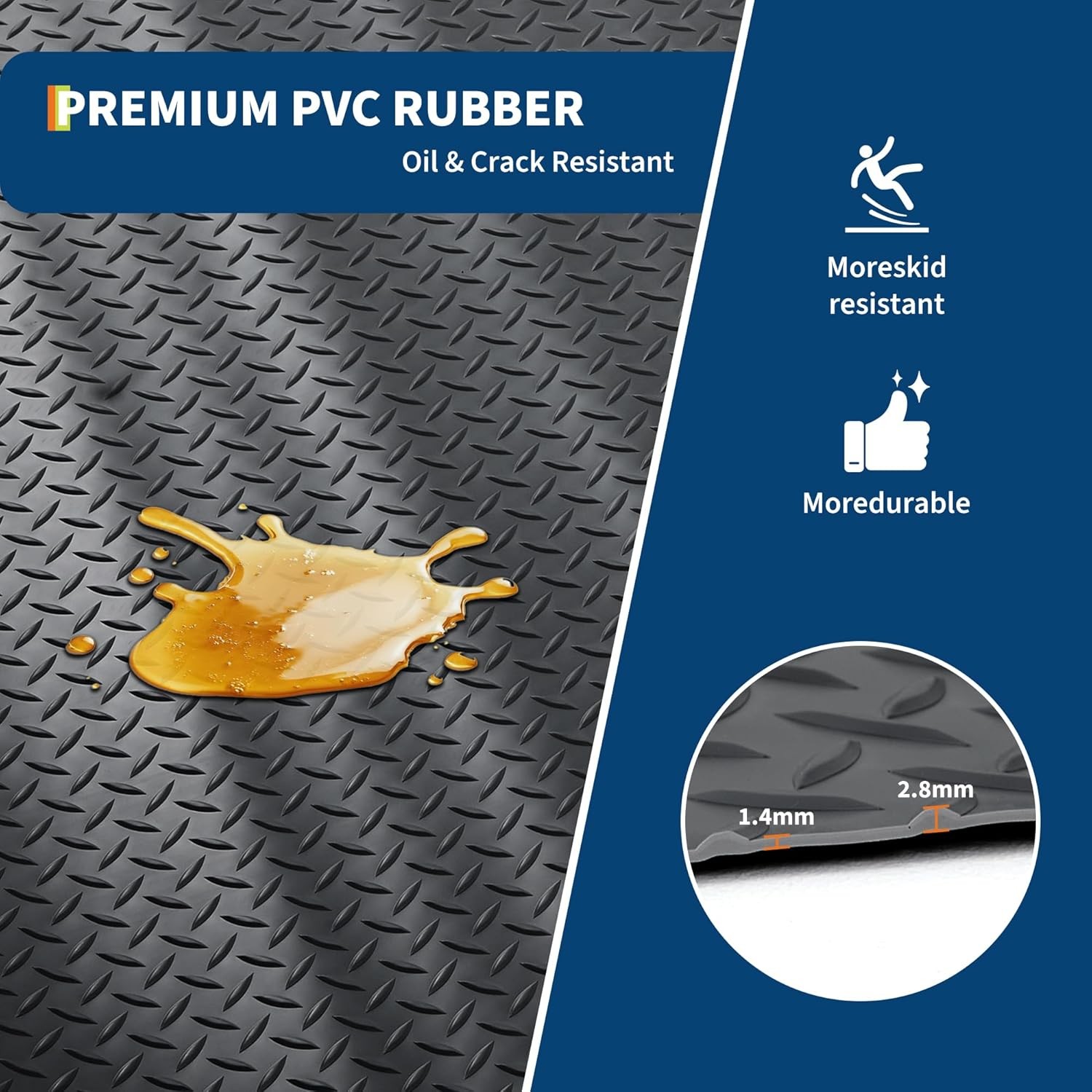 PVC Garage Floor Mat Waterproof Non Slip Diamond Plate for Car SUV Truck 2.8mm