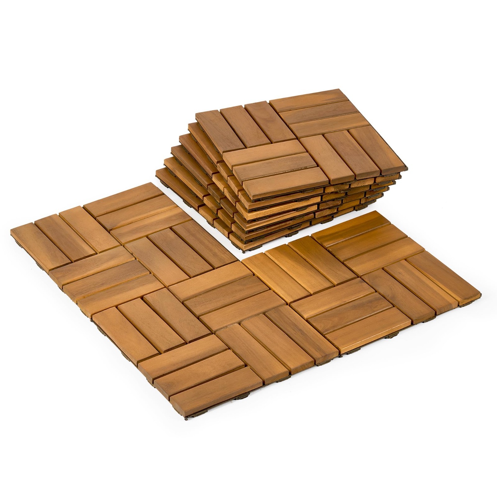 9 PCS Interlocking Deck Tiles 12″x12″ Acacia Wood Outdoor Flooring, Waterproof P