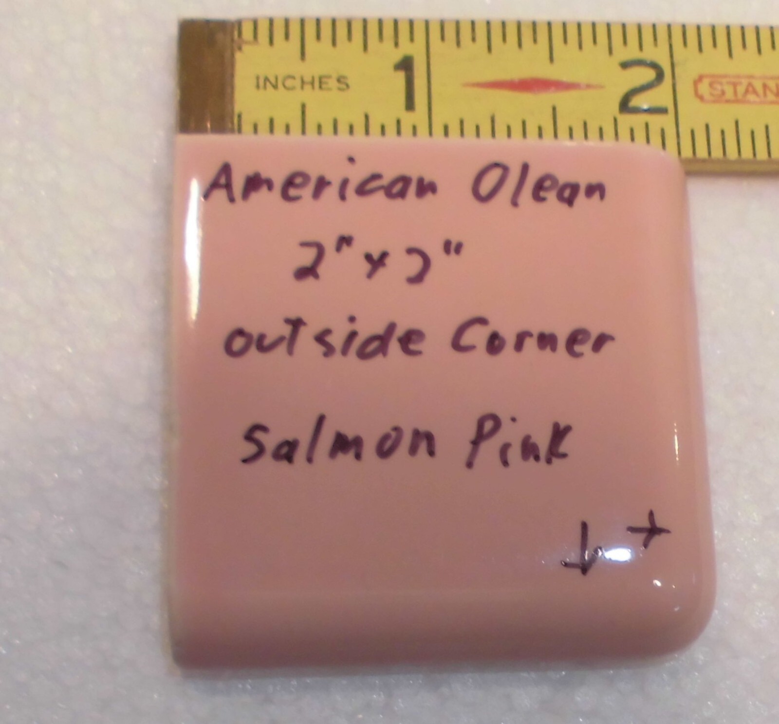 1 pc. Salmon Pink: 2″ X 2″ X 5/16″ Glossy Ceramic Surface Bullnose Corner Tile