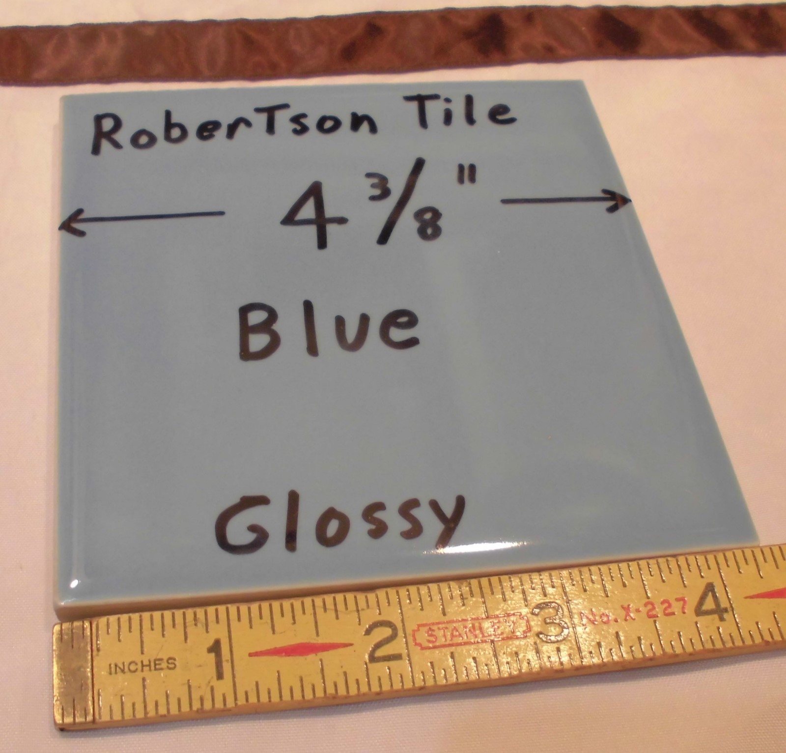 1 pc. Vintage Glossy Ceramic Tile *Blue* 4-5/16″ by Robertson Co. touch of gray