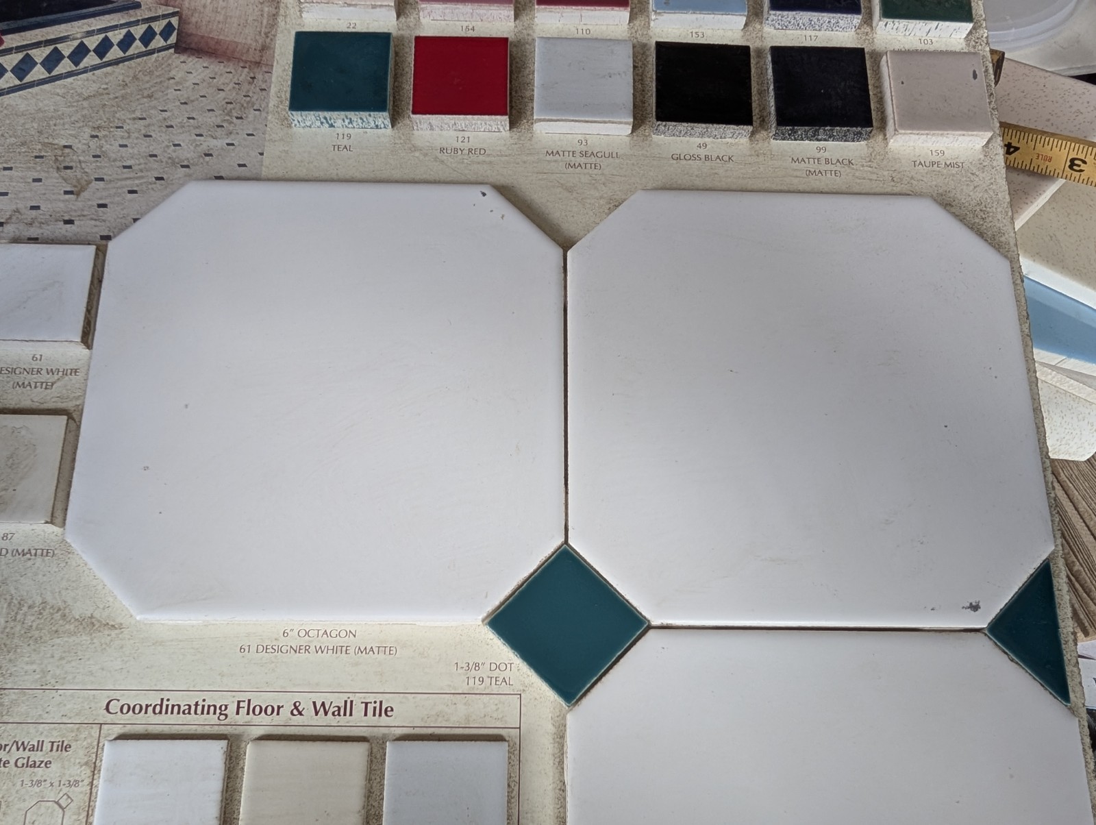 2 pcs American Olean Vintage Ceramic Tile 6″ Designer White Octagon #61