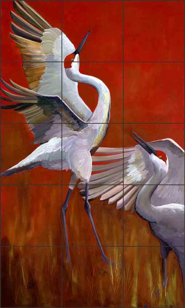 Crane Tile Backsplash Susan Libby Wildlife Art Ceramic Mural SLA056