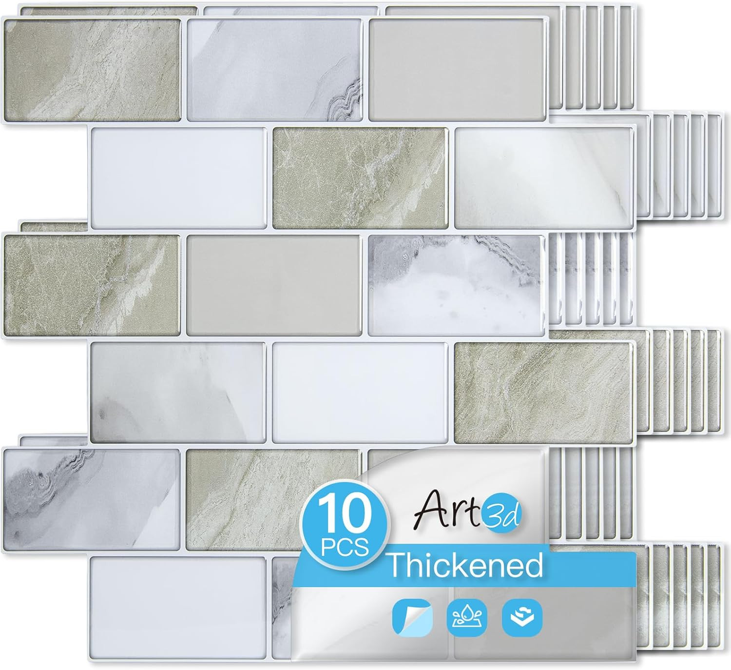 Art3d Peel and Stick Beige & White Wall Tiles – 12″x12″ Thickened Design Backspl