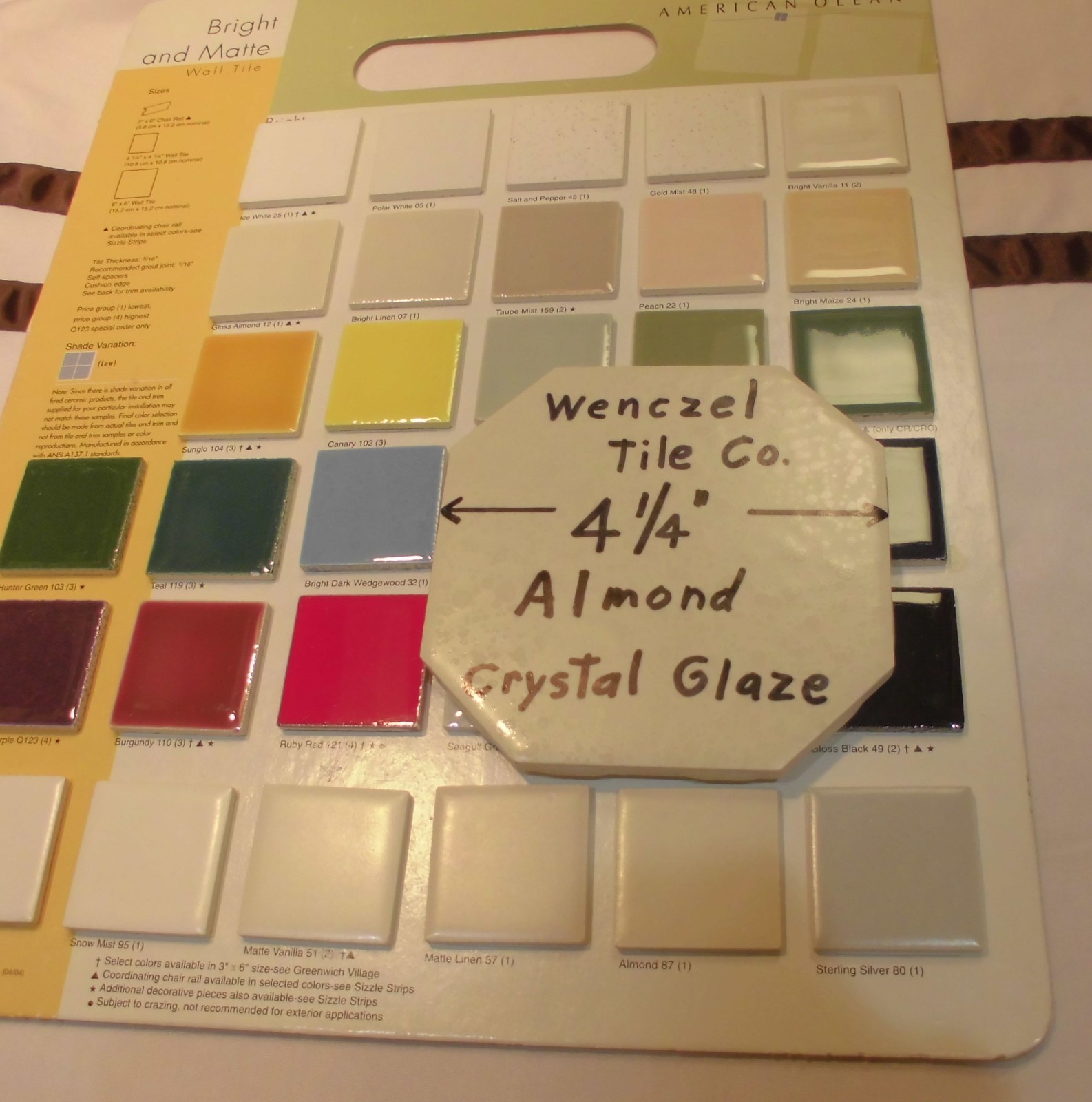 1 pc. Octagon 4-1/4″ Almond *Crystal Glazed* Ceramic Tile by Wenczel Tile Co.