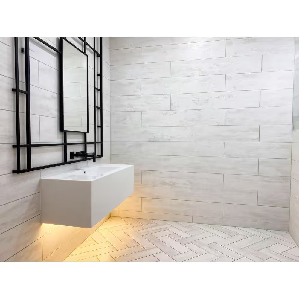 French Country Style White 3 In. X 16 In. Wood Look Glass Subway Wall Tile (20 S