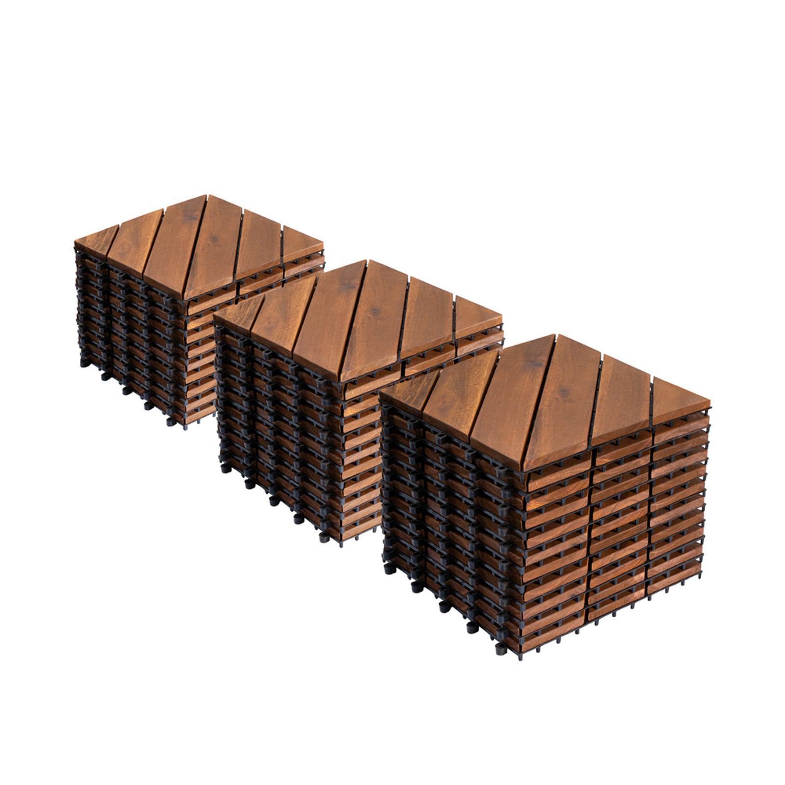 Acacia Deck Tiles Set, 27PCS 12×12, Interlocking Waterproof Flooring for Patio,