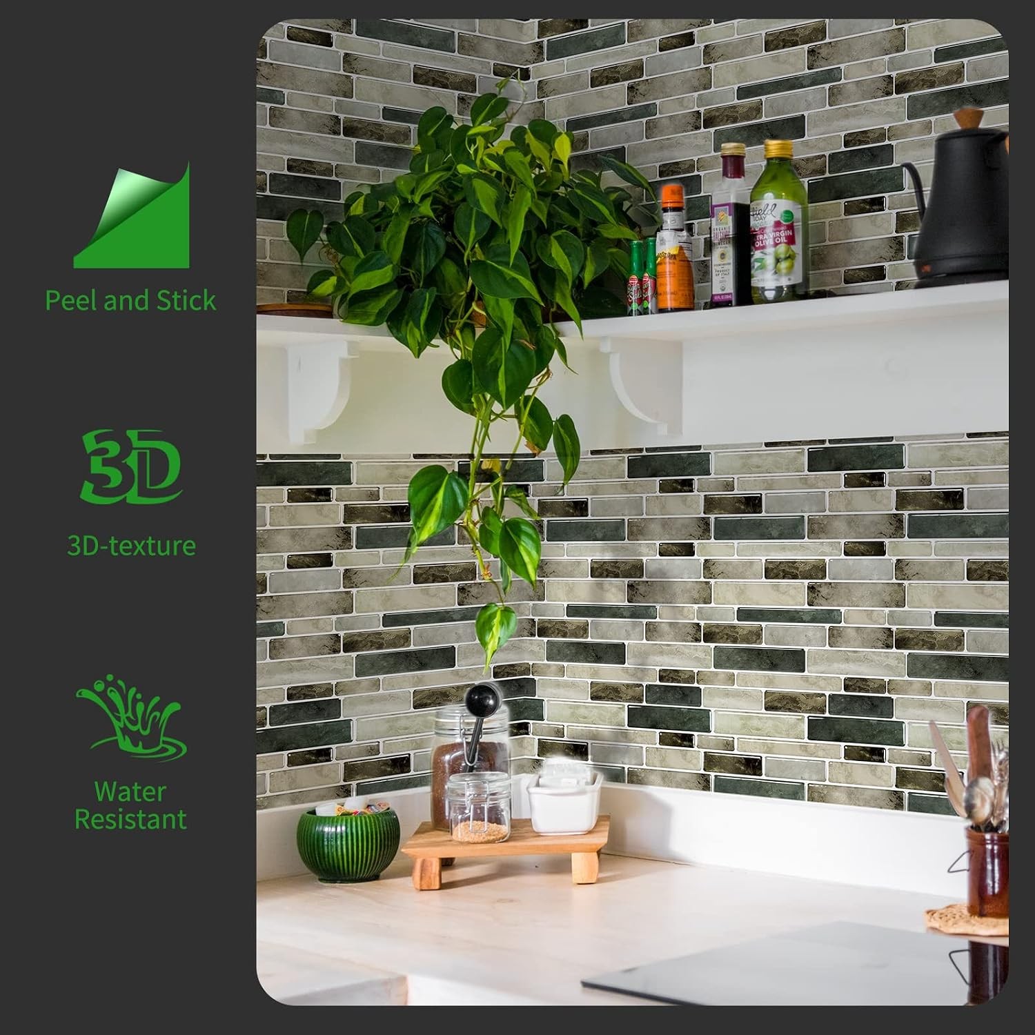 Dark Brown Marble Peel and Stick Backsplash Tiles 12×12 Inch Kitchen Adhesive