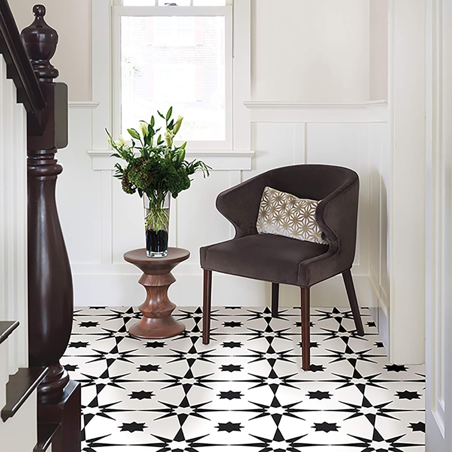 Peel & Stick Floor Tiles Vinyl Black 12x12in Water Resistant Easy Install