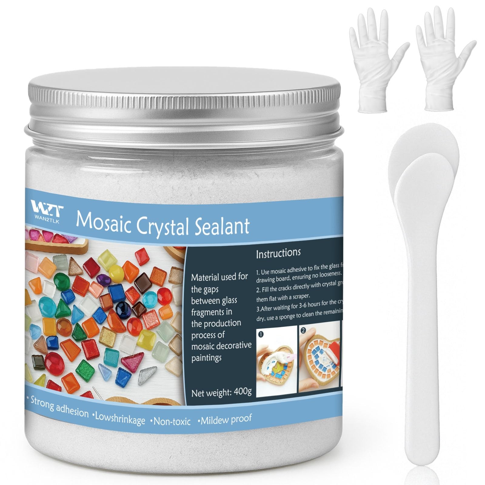 WAN2TLK White Mosaic Crystal Grout 400g, Mosaics Tile Tools, No Need to add W…