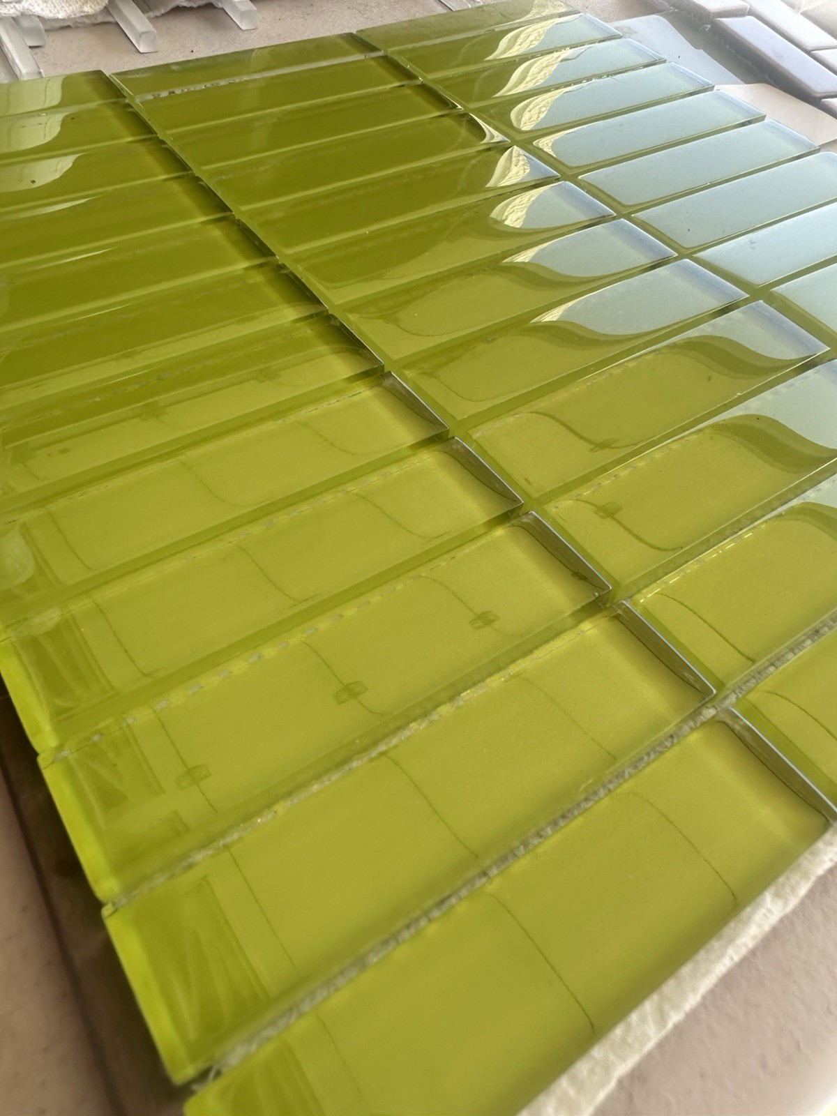 Lime Green Glass Mosaic 1×4 Inch Rectangle Tile Backsplash Kitchen Bath Wall