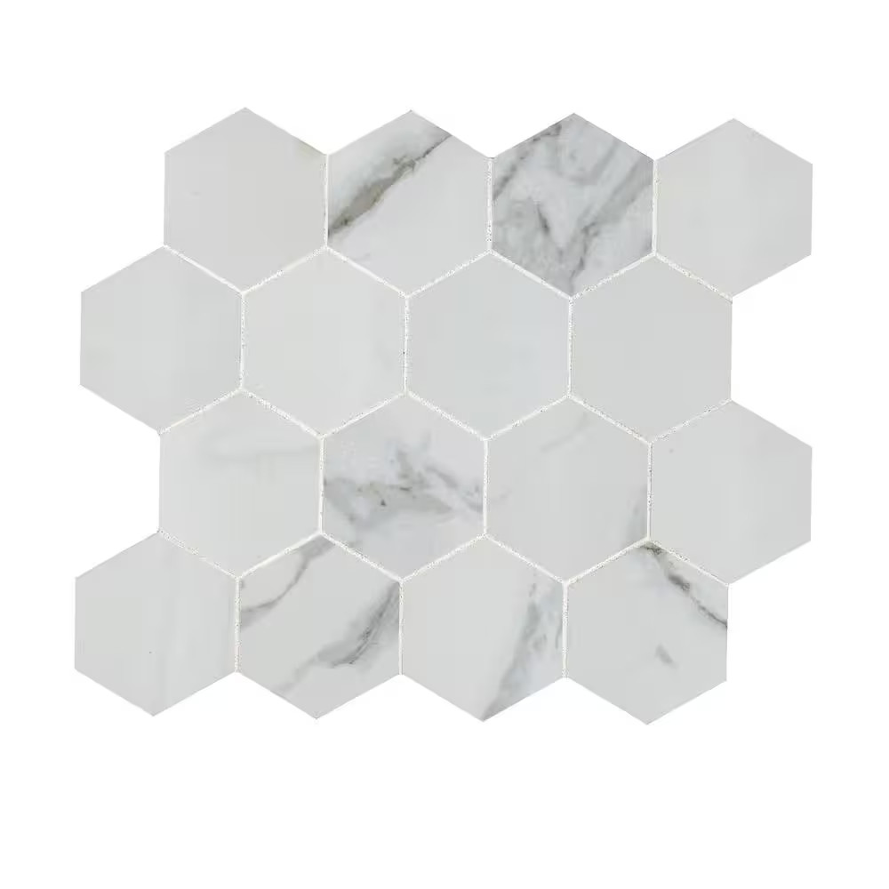 Carrara 12 In. X 12 In. Polished Porcelain Mesh-Mounted Mosaic Floor and Wall Ti