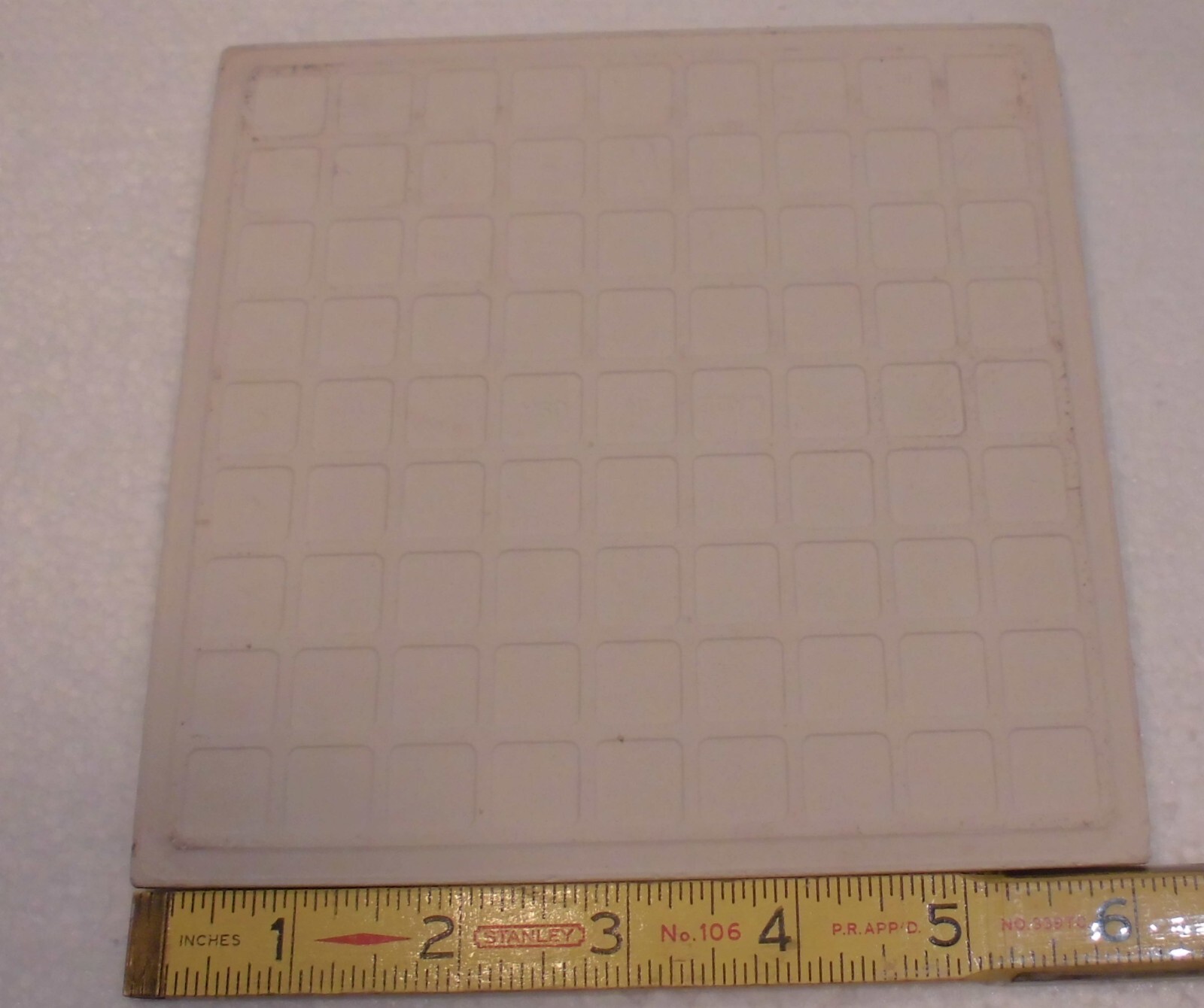 1 pc. Off-White +Tan Swirls: 6-1/8″ Square; Matte Ceramic Tile, by Florida, NOS