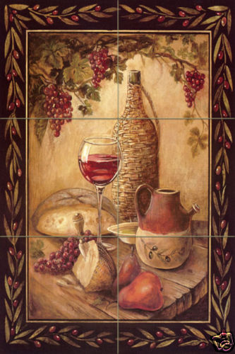 Art Mural Ceramic Bread Glass of Wine Cheese Tile #159