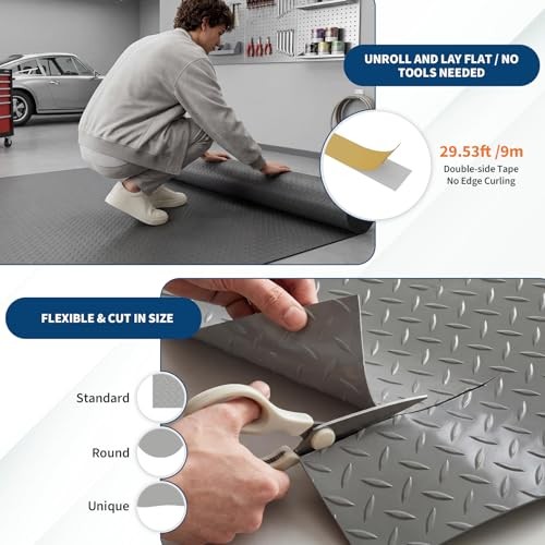 4×8 FT Garage Floor Mat,Thickened Diamond Plate PVC Garage Mats 4*8 ft silver