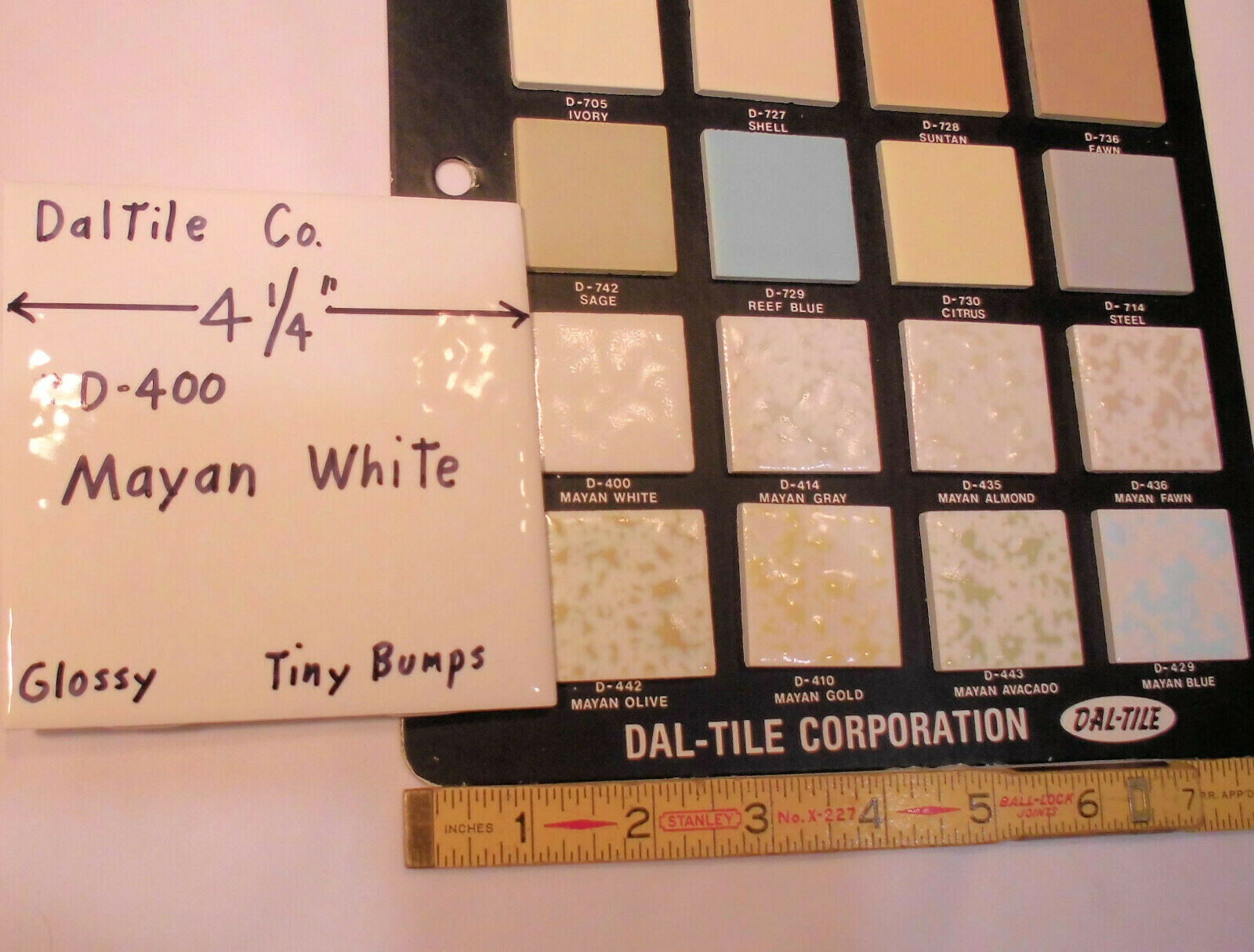 1 pc. Mayan White: Glossy Ceramic Tile by Daltile 4-1/4″ Tiny Bumpy, Dimple NEW