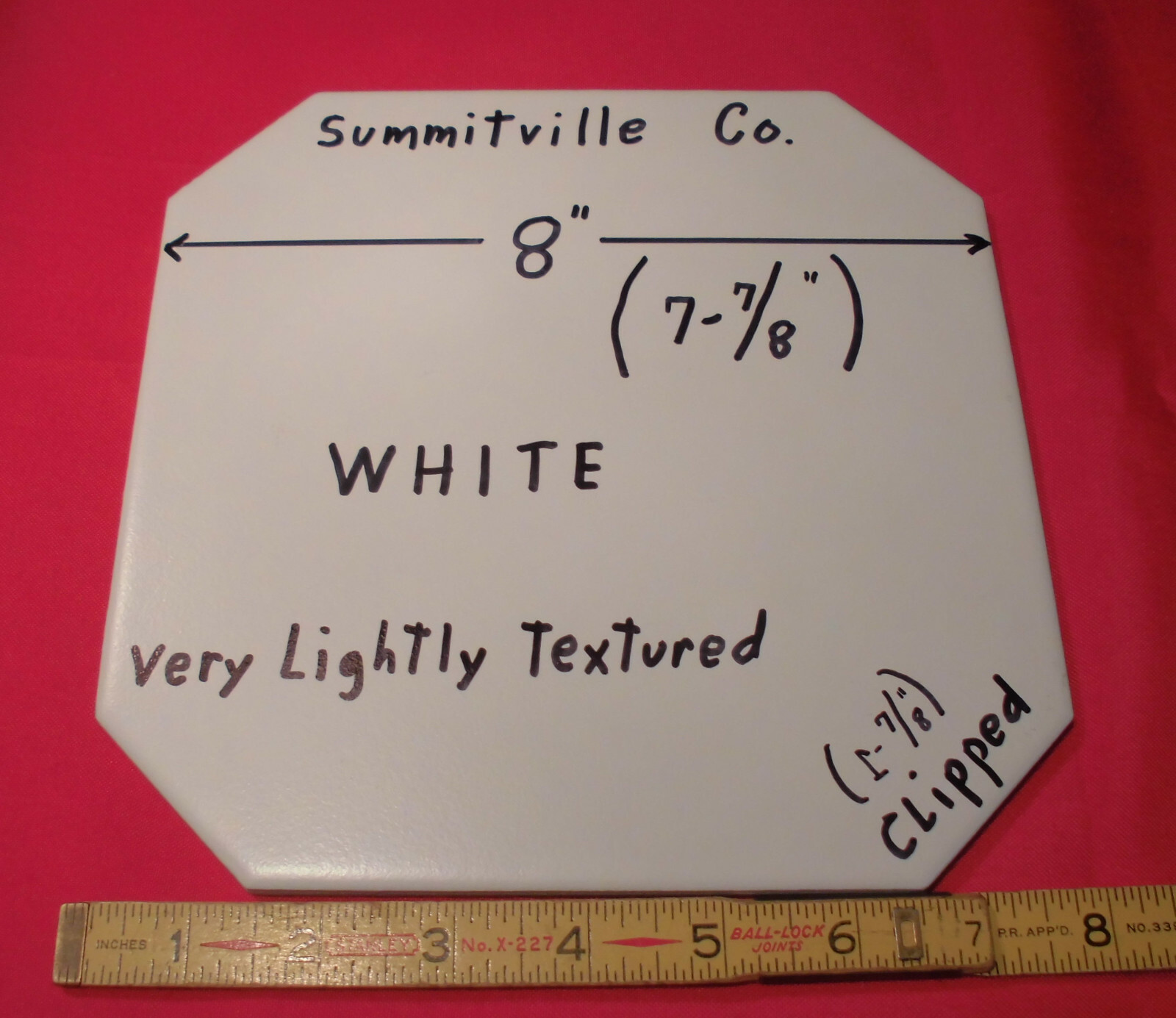 1 pc. CLIPPED 8″ White Ceramic Floor Tile: Smooth Matte Surface: New Old Stock
