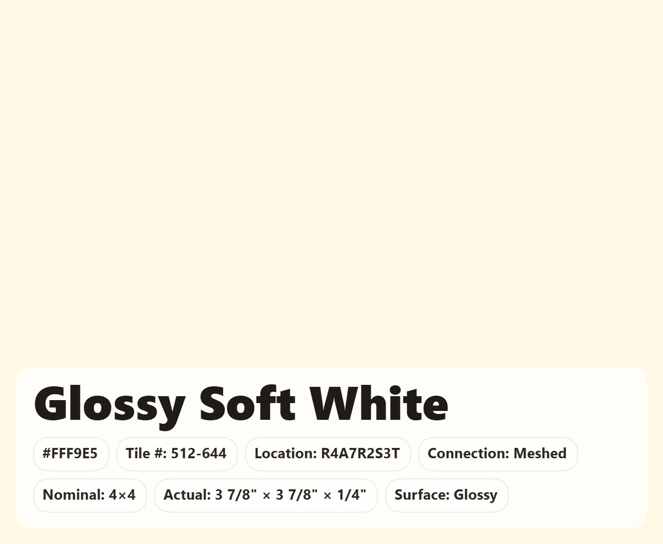 4×4 Tile Glossy Soft White Square Wall Remodel Ceramic C#512-644 Sample