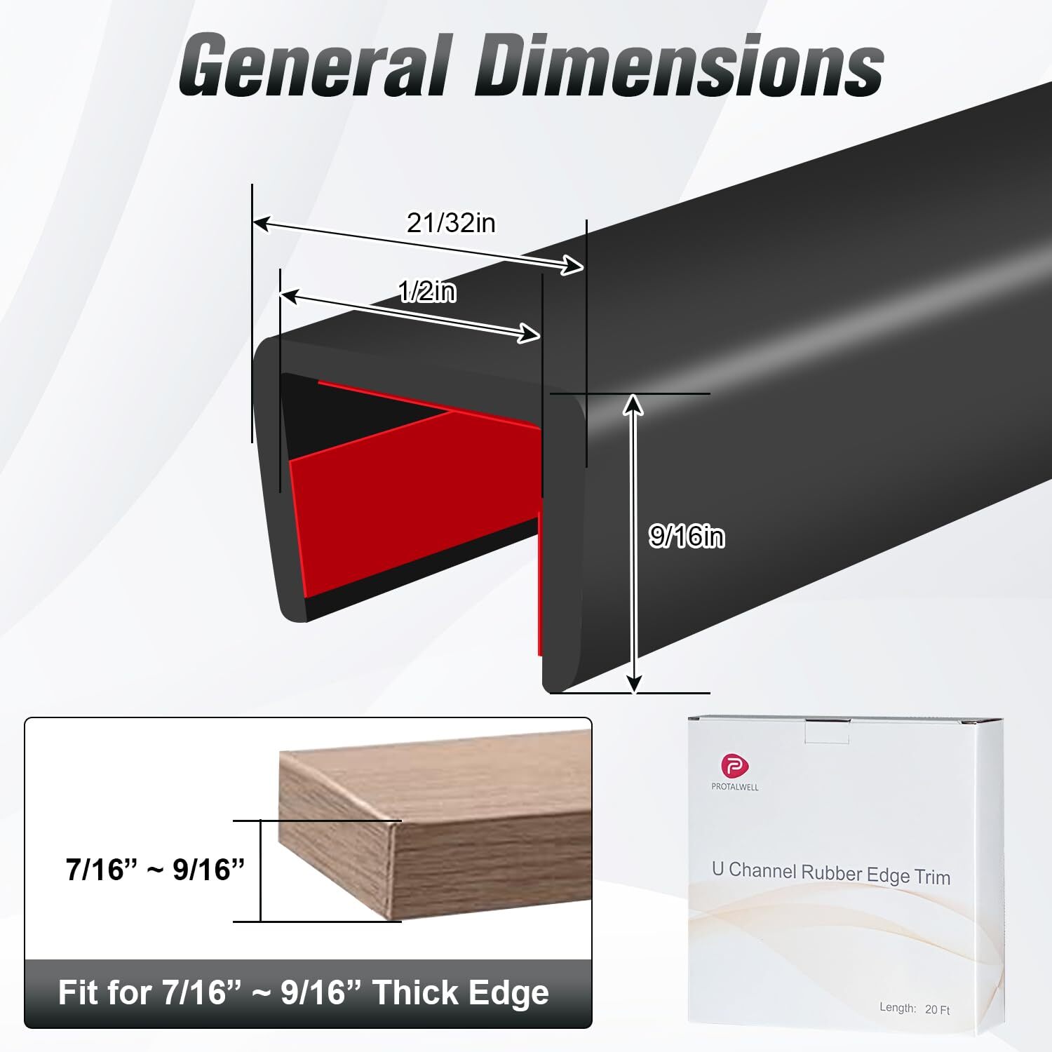 Black Rubber Edge Trim 20Ft U Channel for 1/2 Inch Plywood Shelf Cabinet