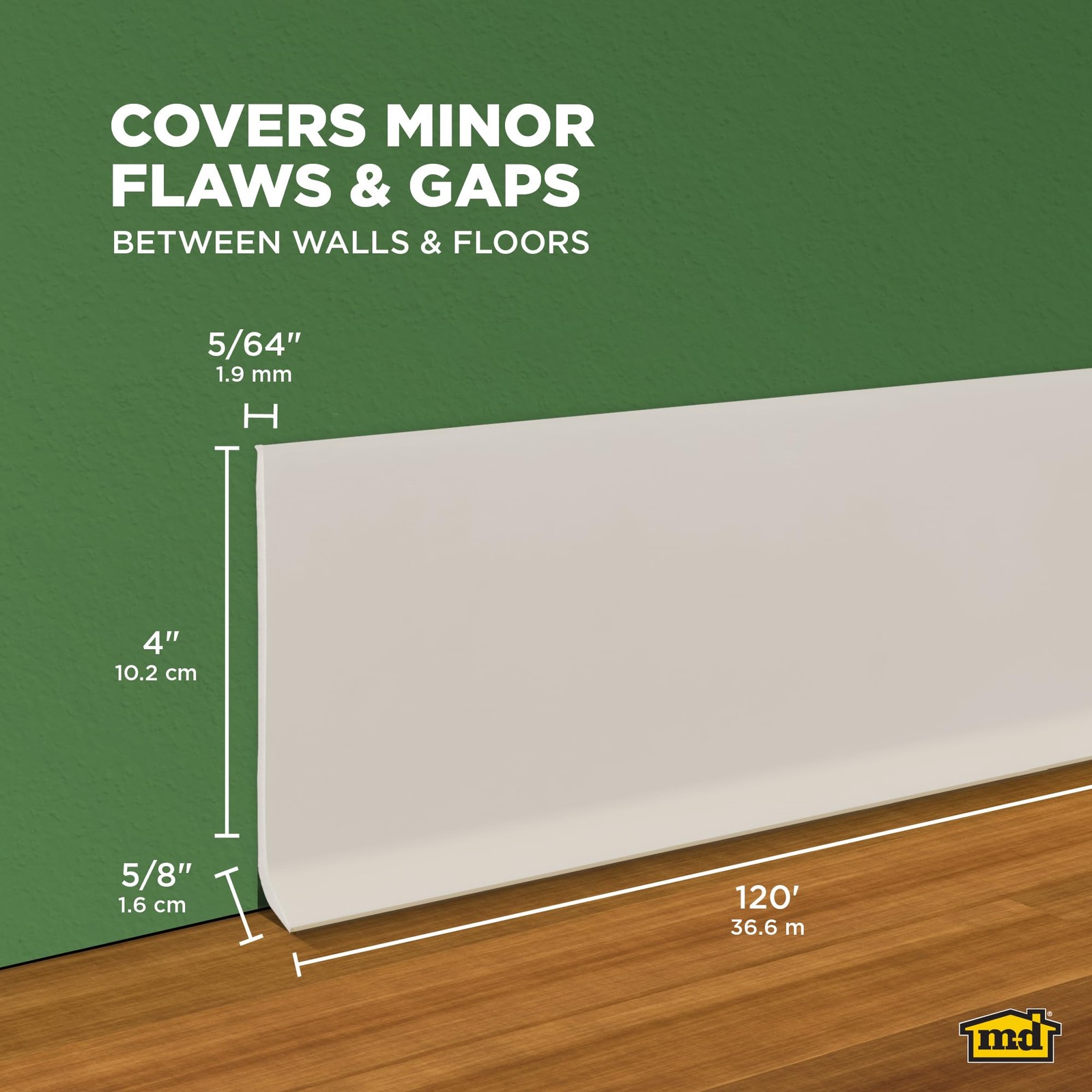 4-Inch x 120-Feet Dry Back Vinyl Wall Base, Flexible Dry Back Vinyl Trim with…