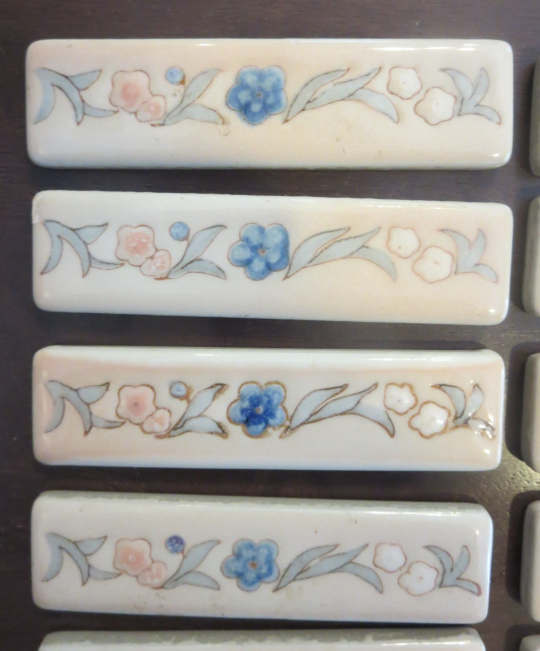 Vintage Lot of 13 Japan 4” x 1” Floral Design Ceramic Accent Border Tiles