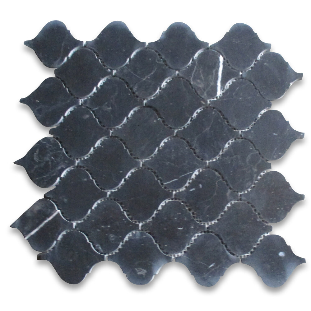 N892XP Nero Marquina Black Marble Arabesque Baroque Lantern Tile Polished