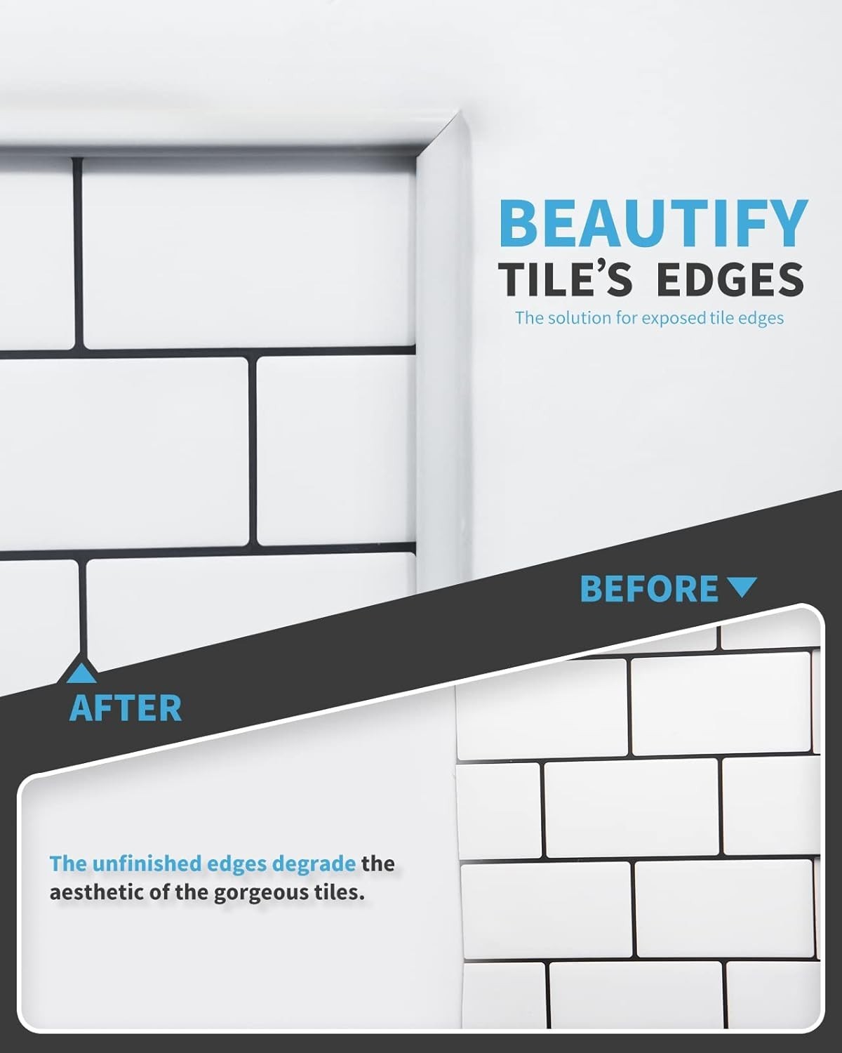 Peel and Stick Trim for Backsplash Tile – White