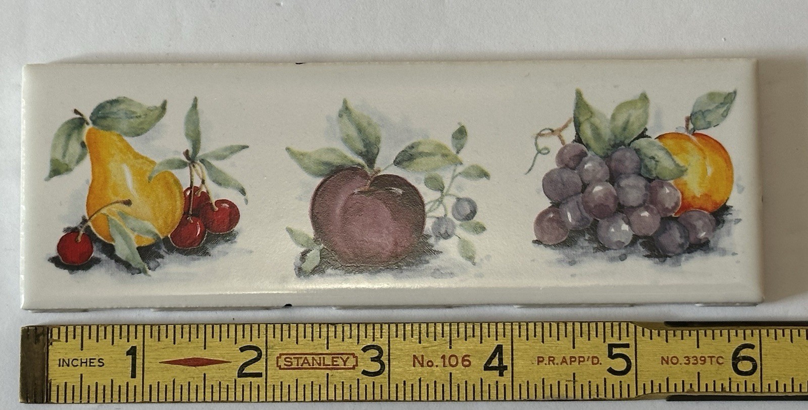 10 pieces: 2″ X 6″ Decorative Ceramic Listello Tile, Country Fruit, made USA