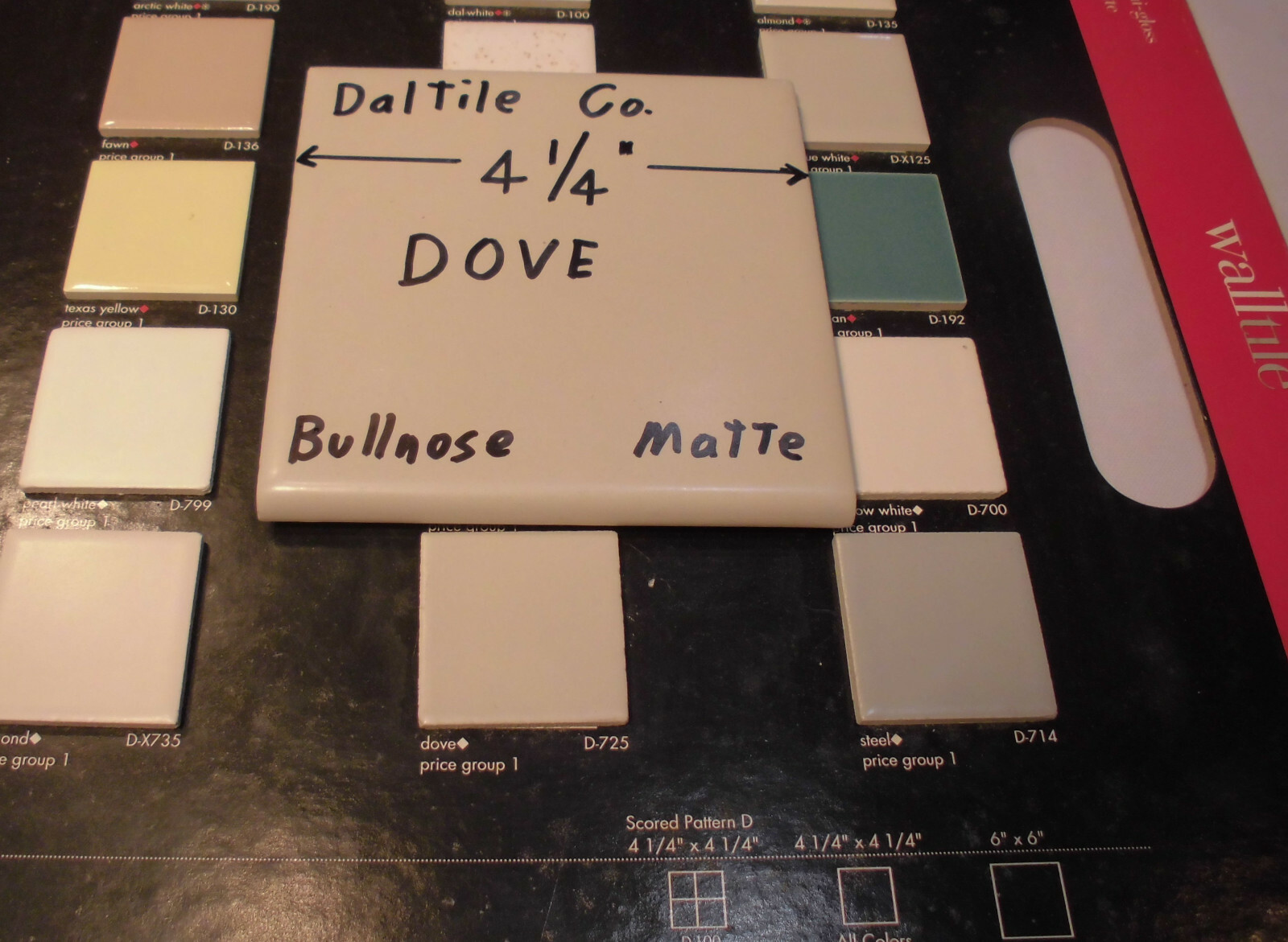 1 pc. Dove-Lite Gray; Bullnose Ceramic Tile by Daltile #D-725; 4-1/4″ Matte, New