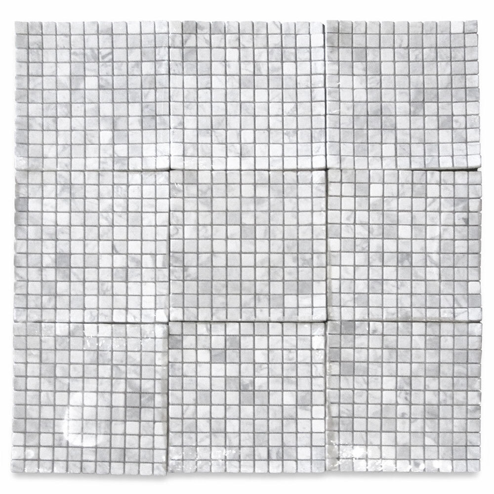 C24XT Tumbled Carrara White Marble 1″x1″ Square Mosaic Tile Venato Bianco