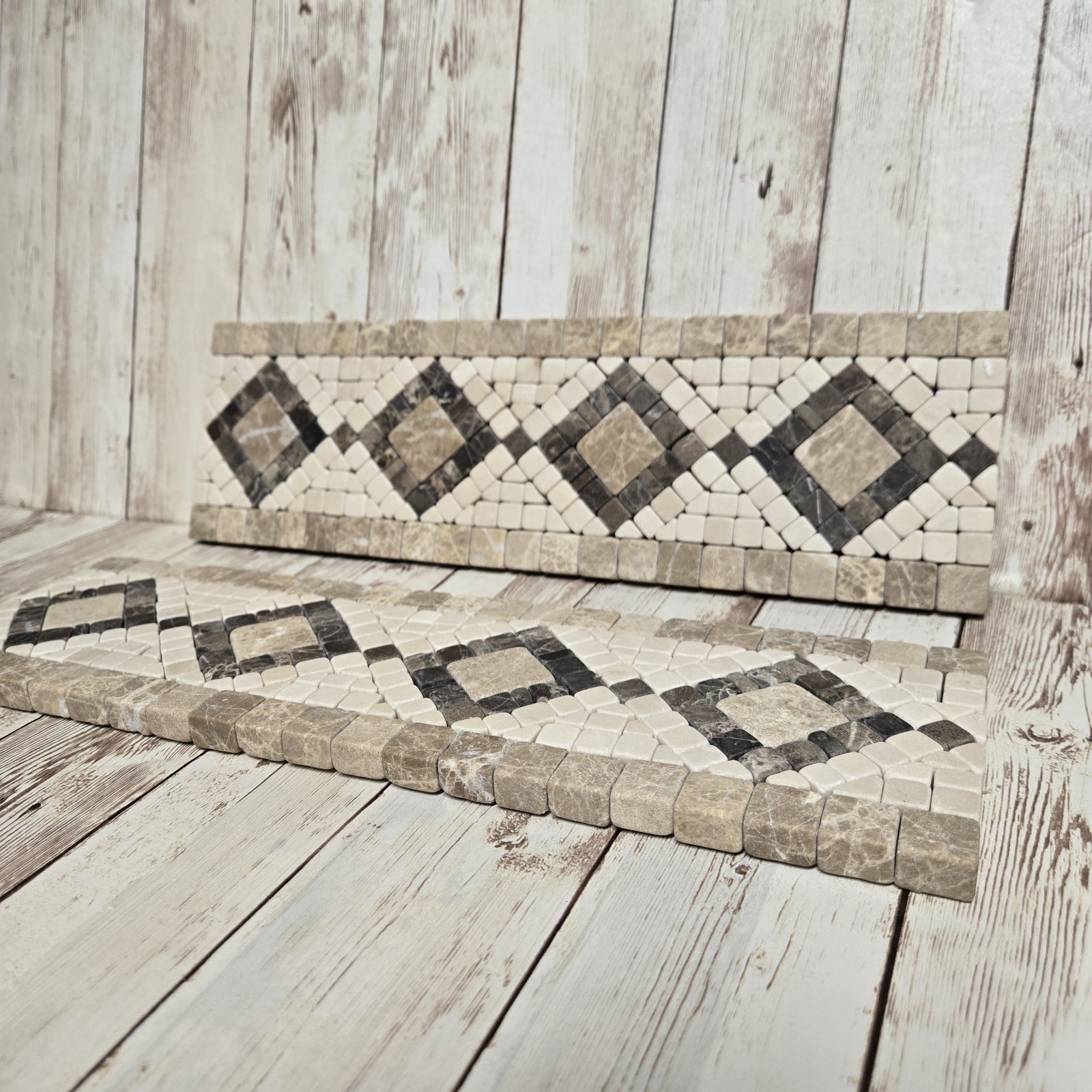 Travertine Mosaic Border Tile Trim Lot of 2 Diamond Pattern Mesh Back