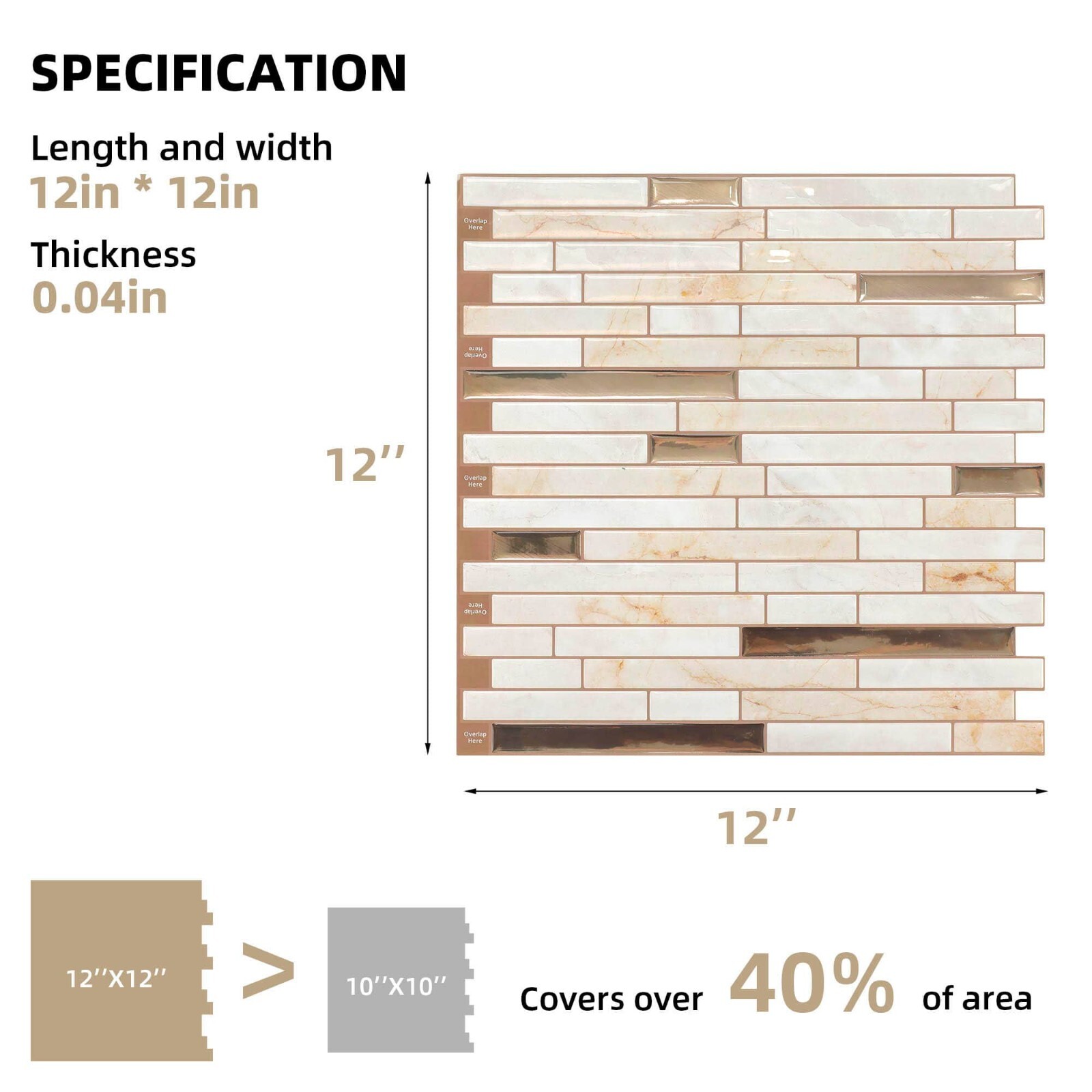 Jeedeson 12 x 12 in. Vinyl Peel and Stick Tile Backsplash Stone Beige (10-Pack)