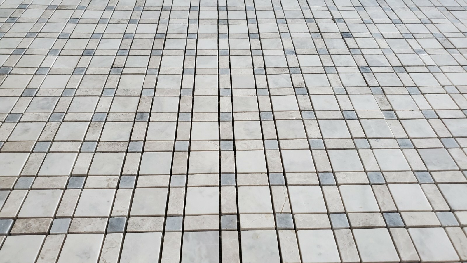 Plaid Carrara & Silver Shadow & Tahoe Honed Marble Mosaic Tile