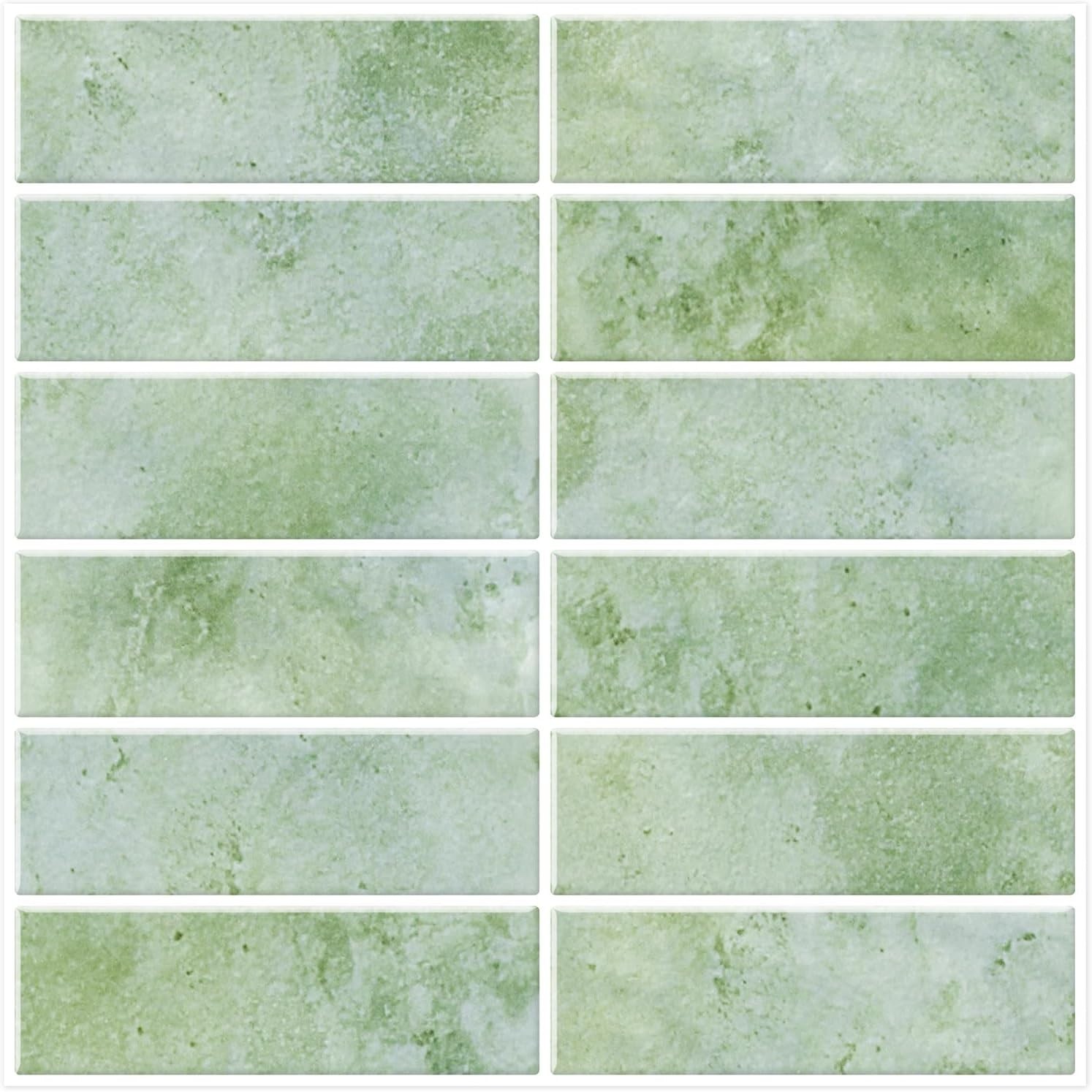 Waterproof Green Peel and Stick Tiles, 12″x12″, Ideal for Kitchen & Bath