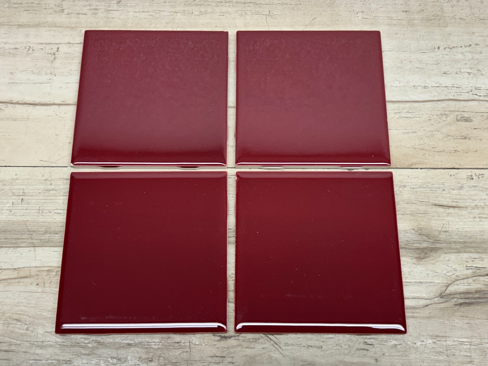 Vintage Lot Of 4 Ceramic Bath/Kitchen Wall Tiles 4.25 Inch Square Burgundy Red