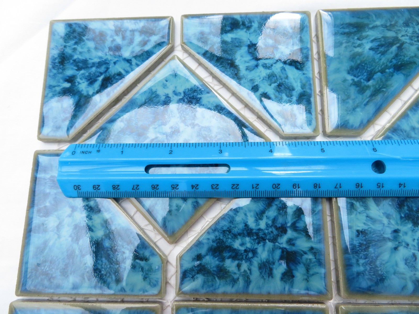 Tiles Weatherproof Medium Blues, 8 Decorative “Cloud” 6″ x 6″ On Netting UNUSED
