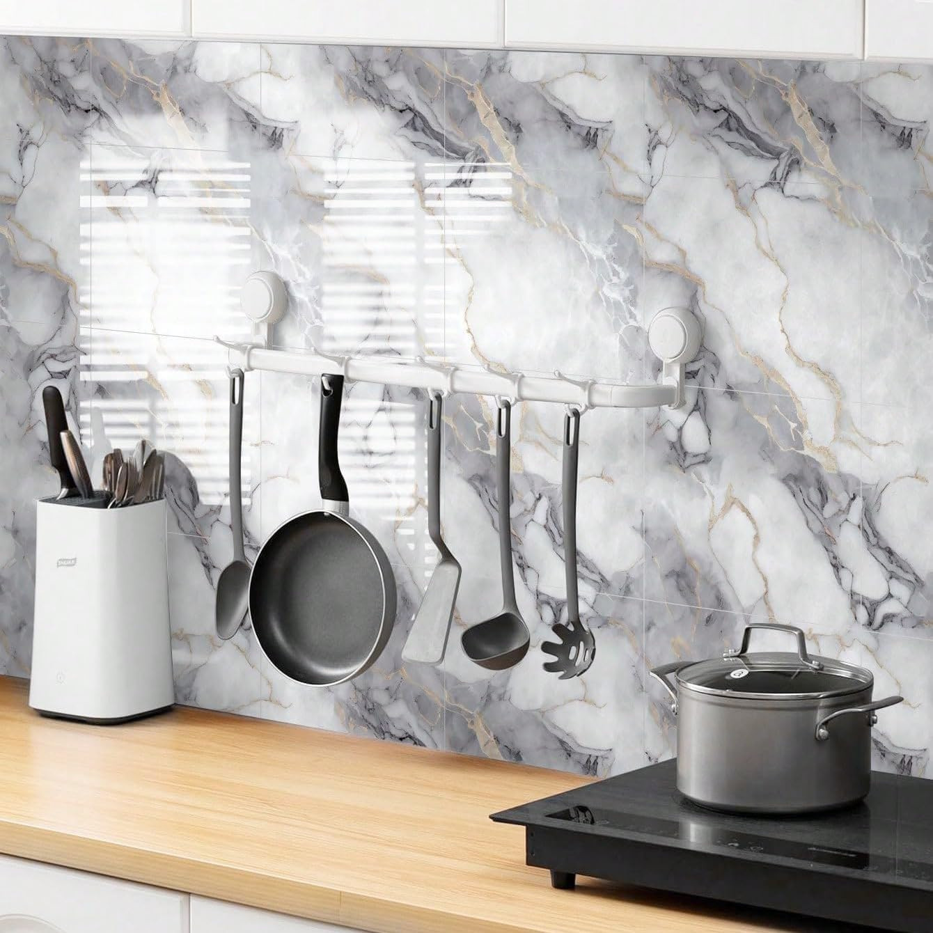 Chejiaye 10Pcs Marble Peel and Stick Backsplash Waterproof Washroom Wall Panels,