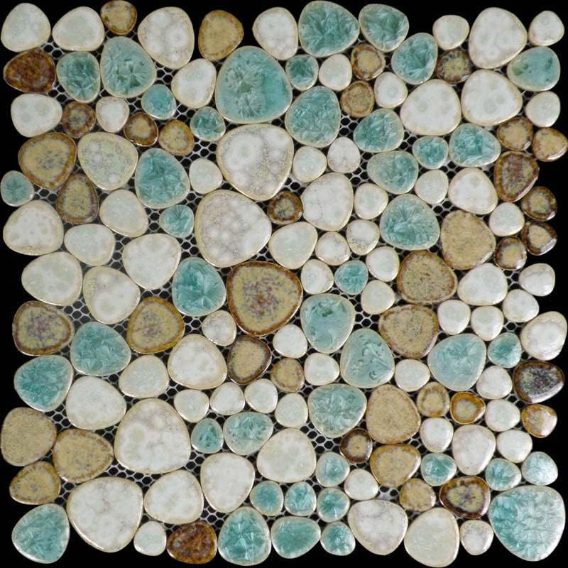 Ocean Blue Ceramic Pebble Mosaic Tile for Kitchen & Bath – 5 Sq Ft