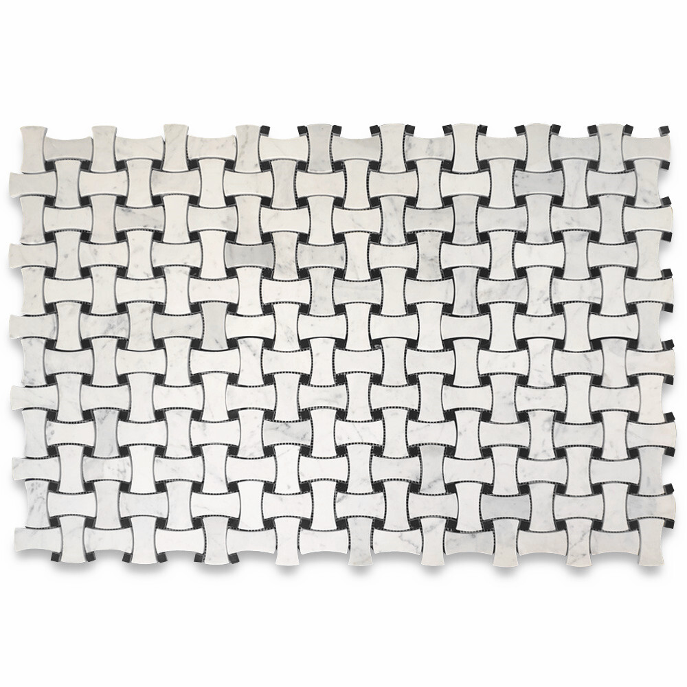 C67L1XH Carrara Venato Marble Big DogBone Basketweave Mosaic Tile Honed