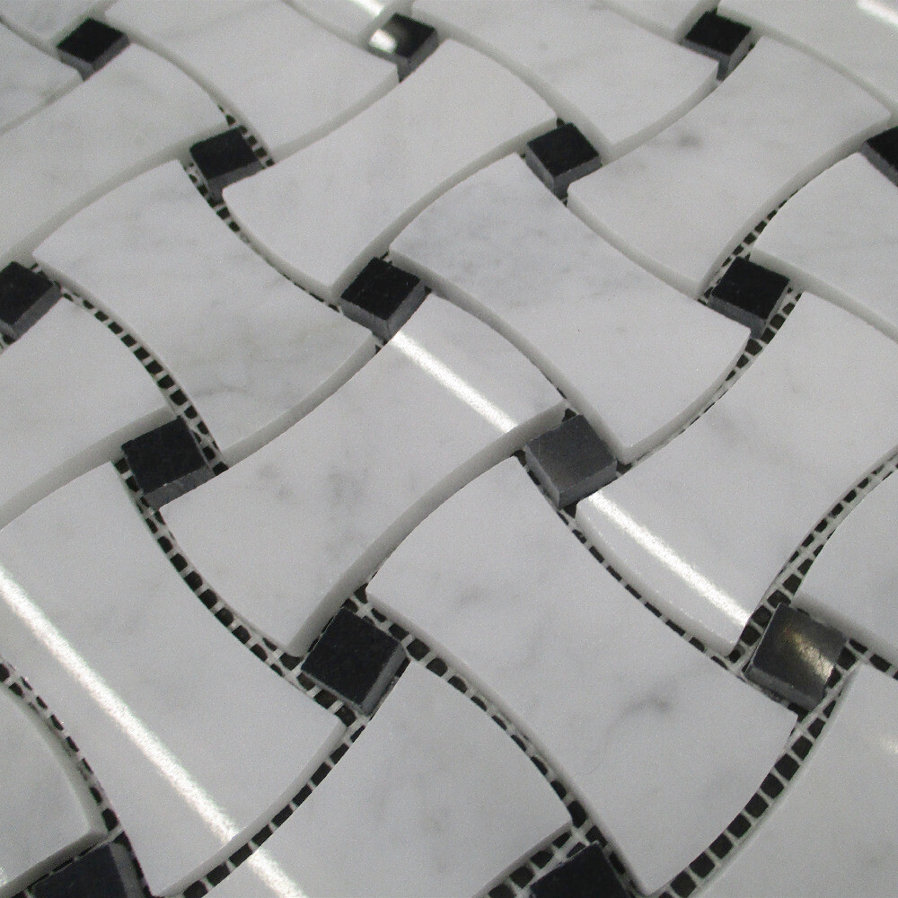 C67L1XP Carrara Venato Marble Big DogBone Basketweave Mosaic Tile Polished