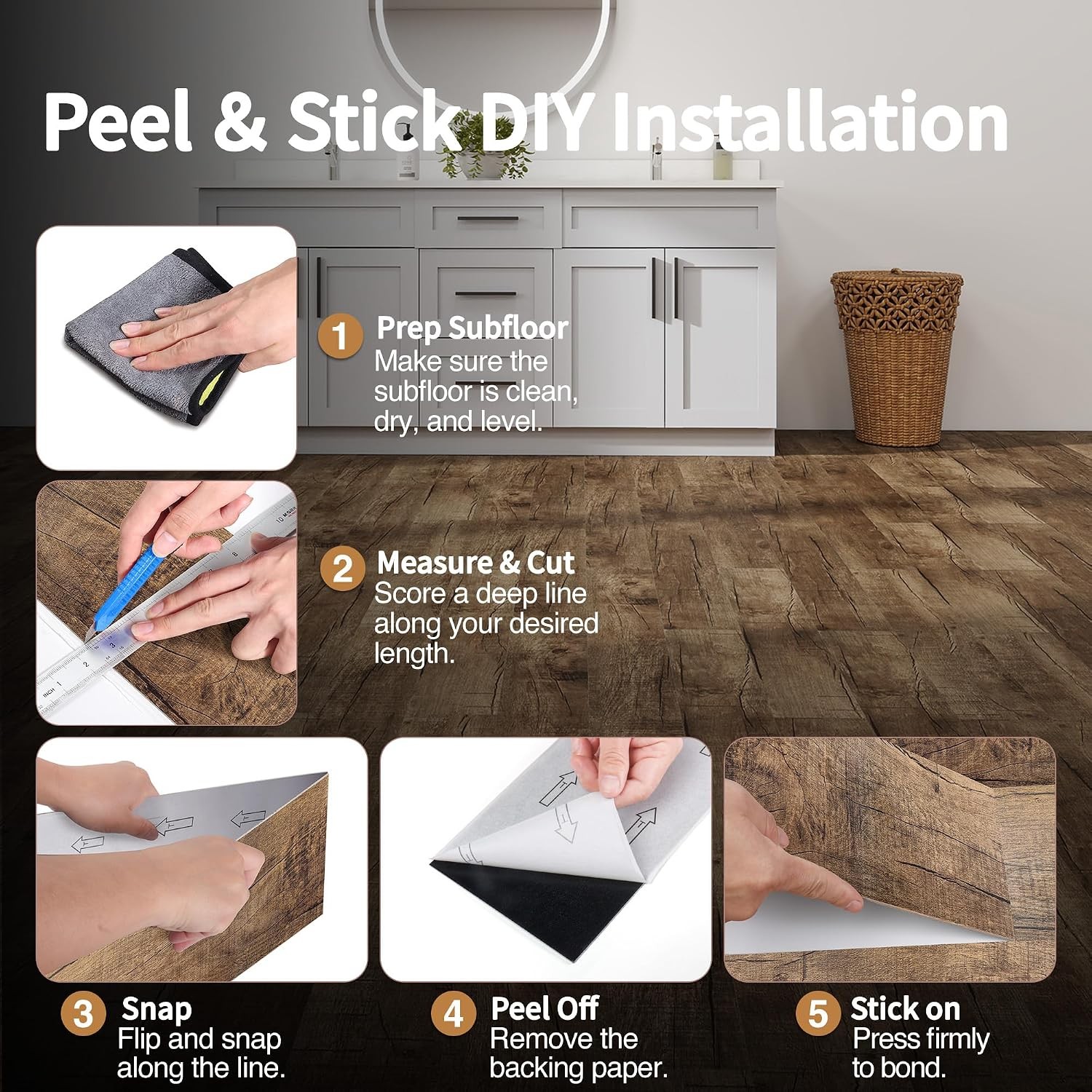 36 Pack Peel and Stick Vinyl Plank Flooring 54 Sq.Ft Wood Look Waterproof