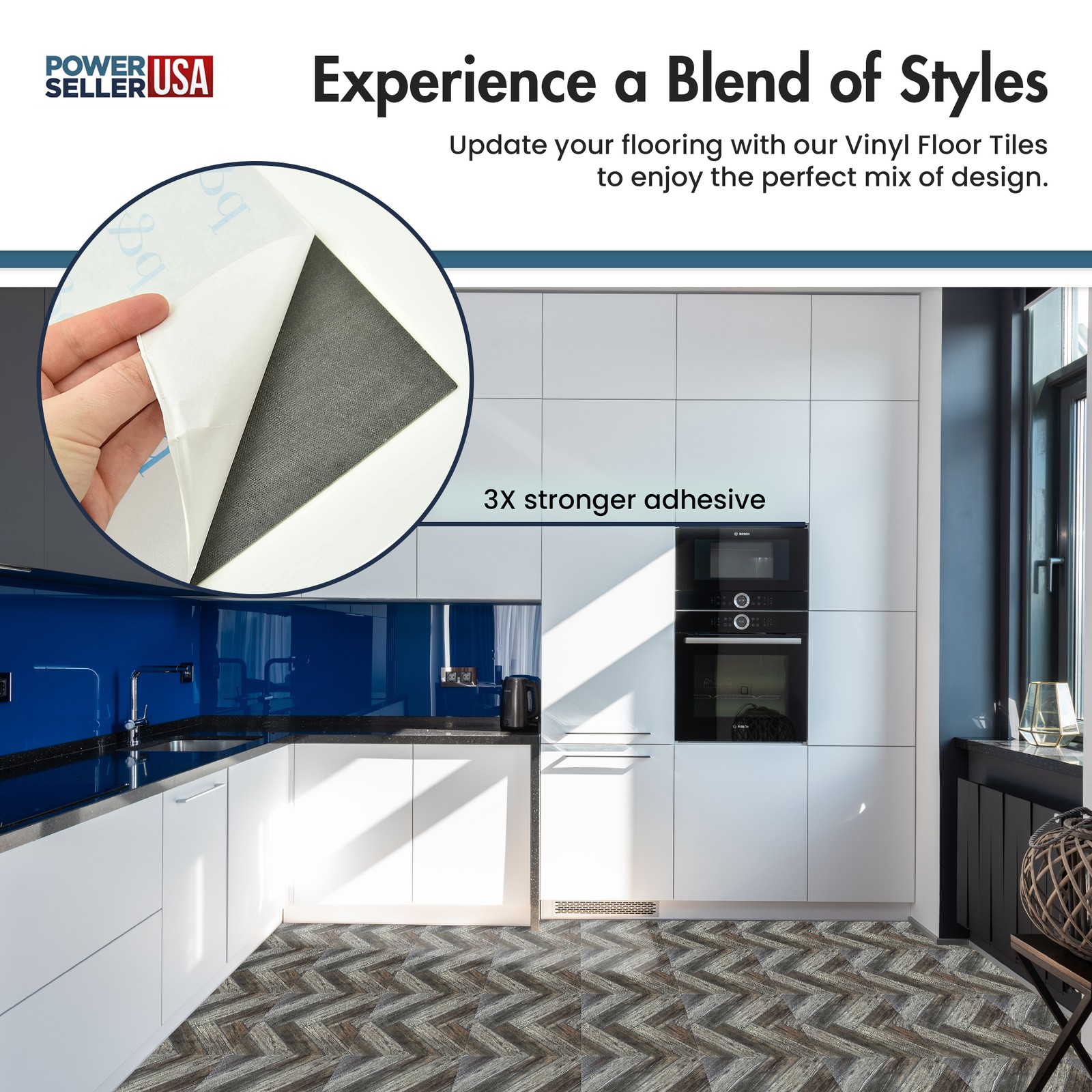 PowerSellerUSA Vinyl Self Adhesive Floor Tiles 20 PCS 12″ x 12″, Herringbone