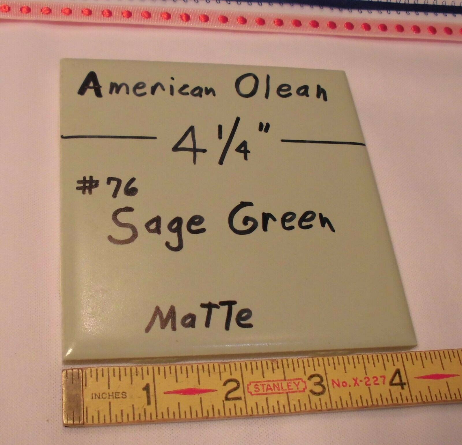 5 Ceramic Tiles *Sage Gray* by American Olean 4-1/4″ Greenest, Matte, NOS