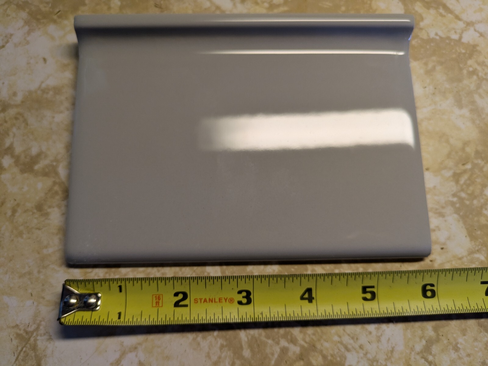 1 pc. Glossy Desert Gray Bullnose Top: base cove Ceramic Tile: 4-1/4″ X 6″ New