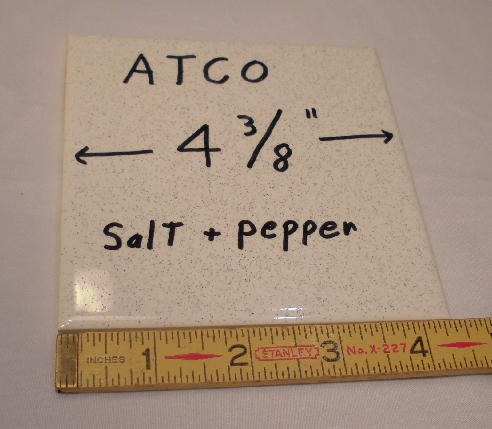 1 pc. Vintage 4-3/8″ Salt & Pepper Glossy Ceramic Tile by ATCO Made USA NEW