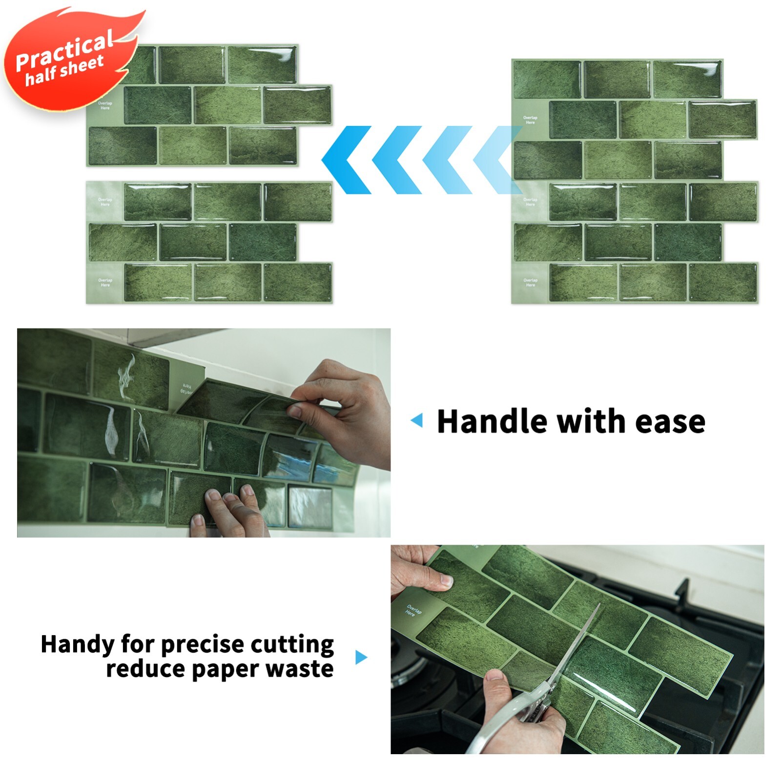 Art3d 20-Pack 12″ x 6″ Peel and Stick Backsplash Tile, Subway Tile in Green